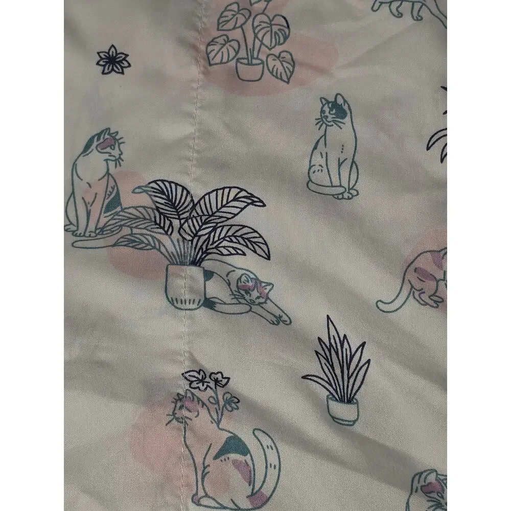 Forever 21 Home Twin XL Sheet Set Cats Plants Pink Teal Dorm Bedding